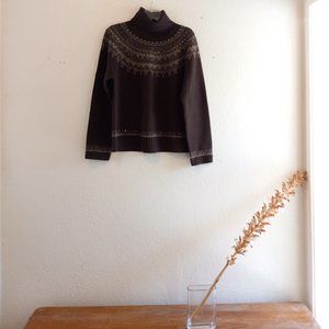 Brown Wool Fair Isle Turtleneck Sweater Size L